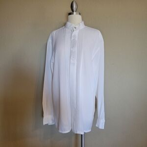 Pronti Mens White Mandarin Collar Long Sleeve Shirt